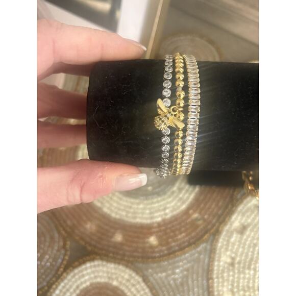 Set of Three Gold Plated Elastic/Adjustable Beaded/Crystal Diamond Bracelet - Picture 1 of 7